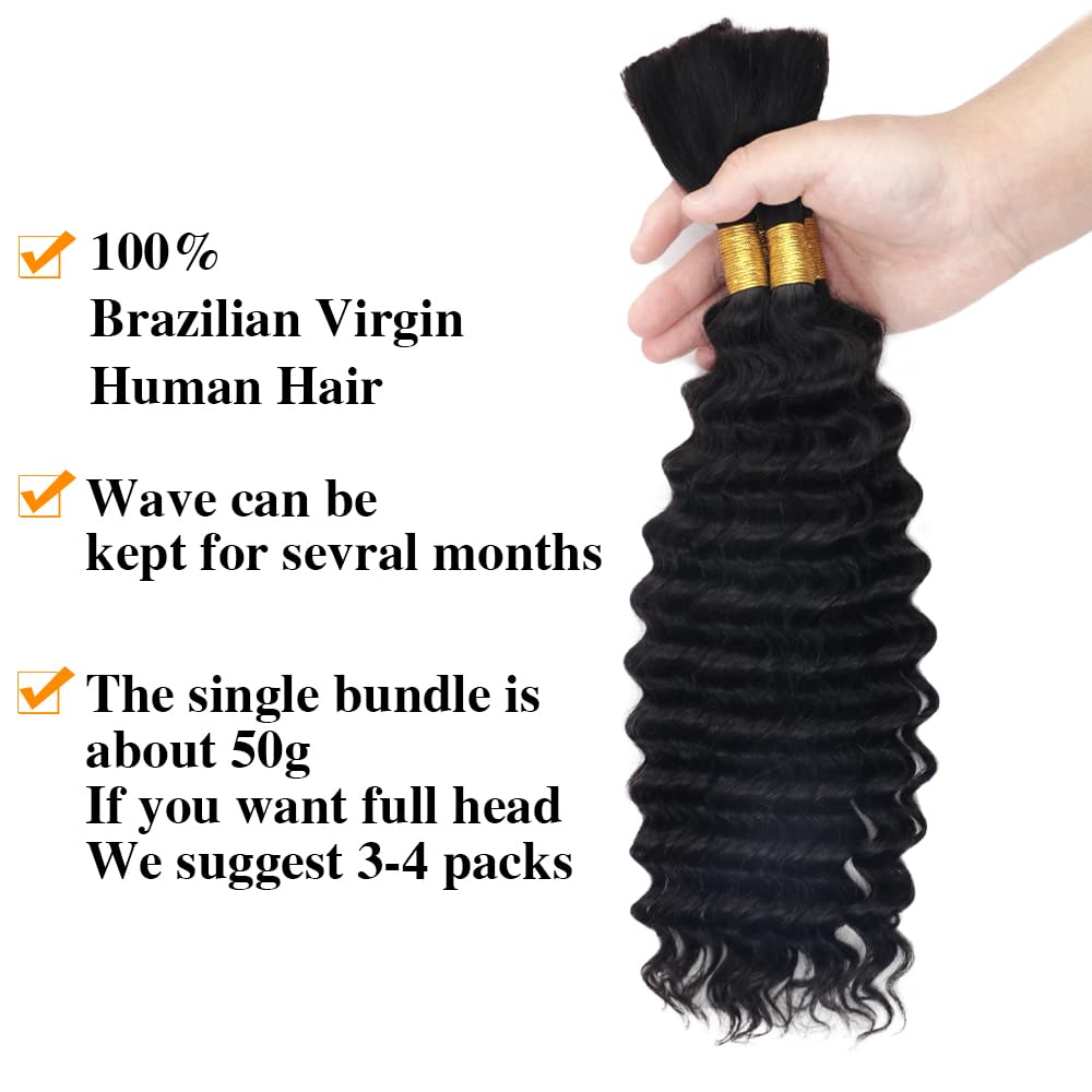 HUMAN Deep Wave Hair for Tree Braids |Crochet | Boho | Single Braids (22 inch)